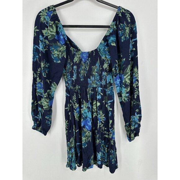 Faithfull The Brand Amias Smocked Mini Dress Women’s 4 Navy Escala Floral READ - Picture 9 of 10